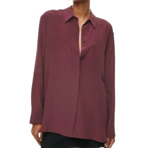 Aritzia Babaton Academy Silk Blouse French Elevated Basic Women M Button Maroon